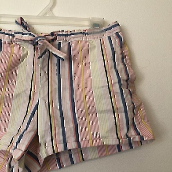 ANN TAYLOR LOFT Striped Tie Waist Shorts Pink White Blue 100% Cotton Boho Small - Picture 3 of 11